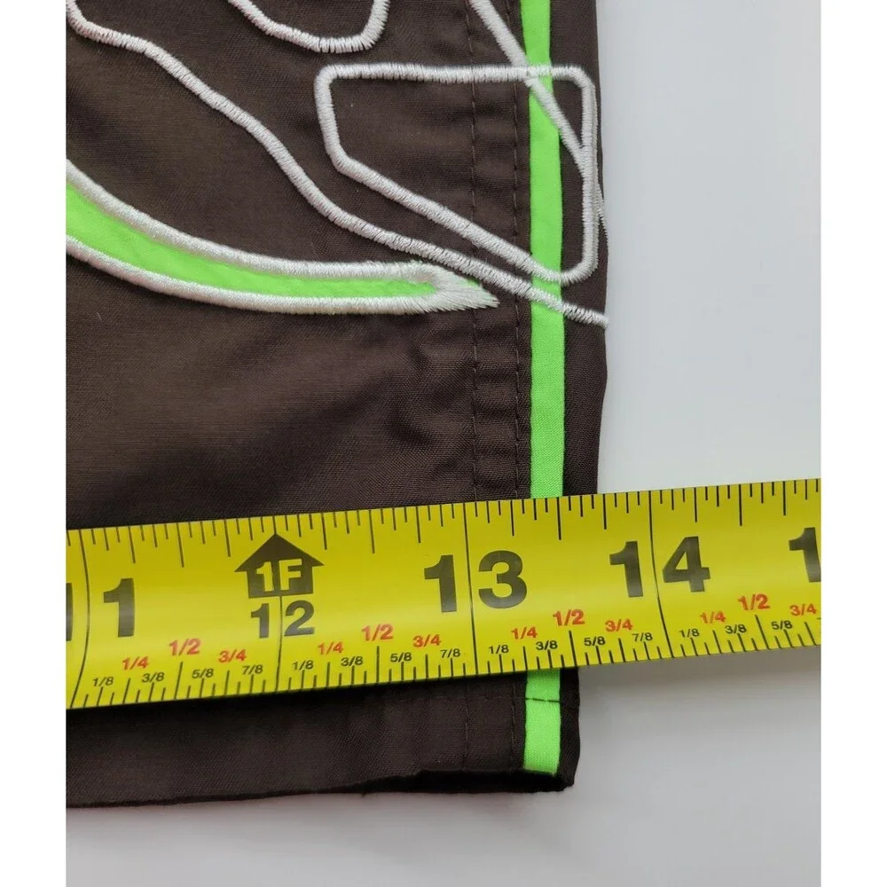 Body Glove Men's Brown Board Shorts Swim Trunks Neon Green Surf Cargo Pocket Lg